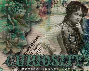 Premade Shop Banner Set - Premade Etsy Banner Set - Etsy Shop Banner - Avatar - Facebook - "Curiosity" Banner set