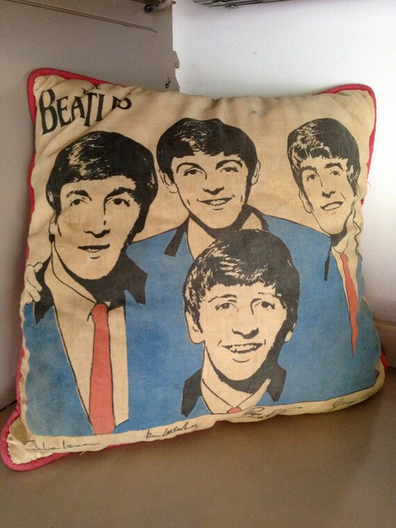 Vintage 1960s Beatles Throw Pillow With Signed Pictures