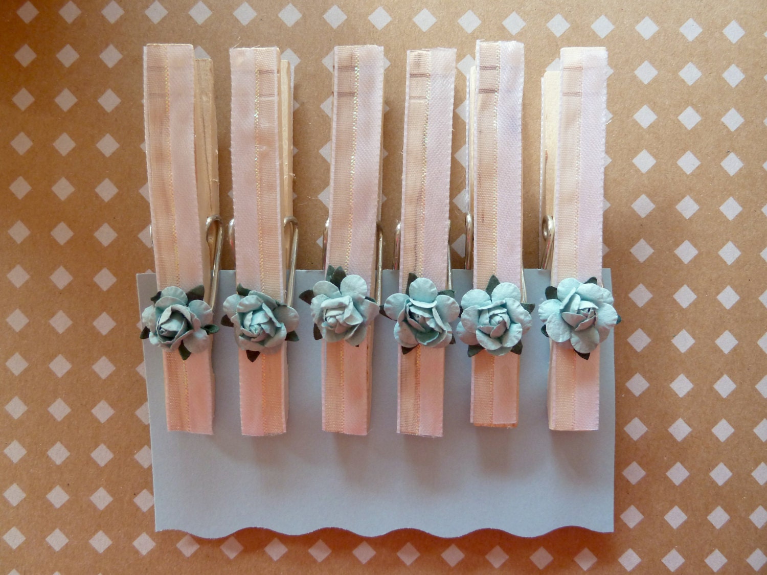 Wedding Clothespins with Blue Flowers for Table Numbers and Decor