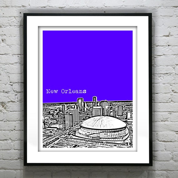 New Orleans Superdome Skyline Poster Art Louisiana Print