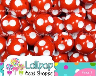 20mm RED Polka DOT Beads White Dot Bubblegum Beads Chunky Beads Chunky Necklace Beads Plastic Round Gumball Beads Bubble Gum