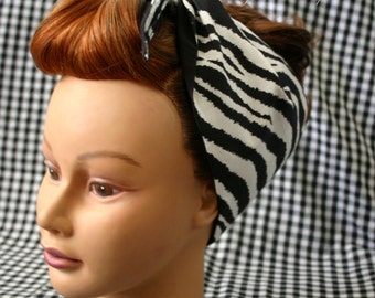 Vintage Inspired Head Scarf/ Bandanna Zebra Print