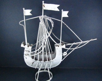 Shabby decor tall ship sculpture , pirate ship, sail boat, vintage ship,nautical decor