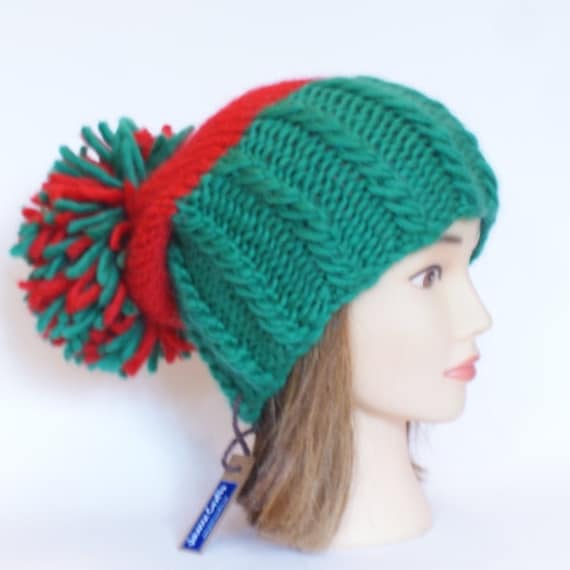 Irish handknit red and green county hat slouchy by Johannahats