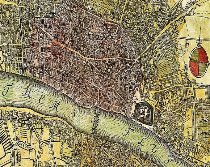 Giant Vintage Historic London England 1740 Old Antique Restoration Hardware Style wall Map Fine Art Print