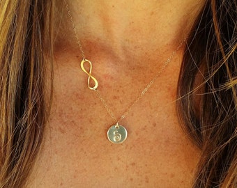 Gold Infinity Monogram Necklace, Infinity Pendant, Monogram