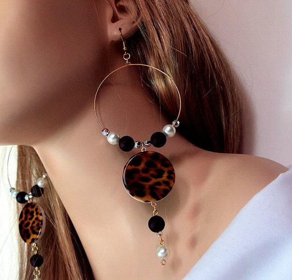 Large leopard hoop earrings chunky animal print earrings