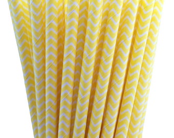 25 Yellow Chevron Paper Straws-7.75 Inches-Party Straws-Shower-Wedding-Party-Biodegradable