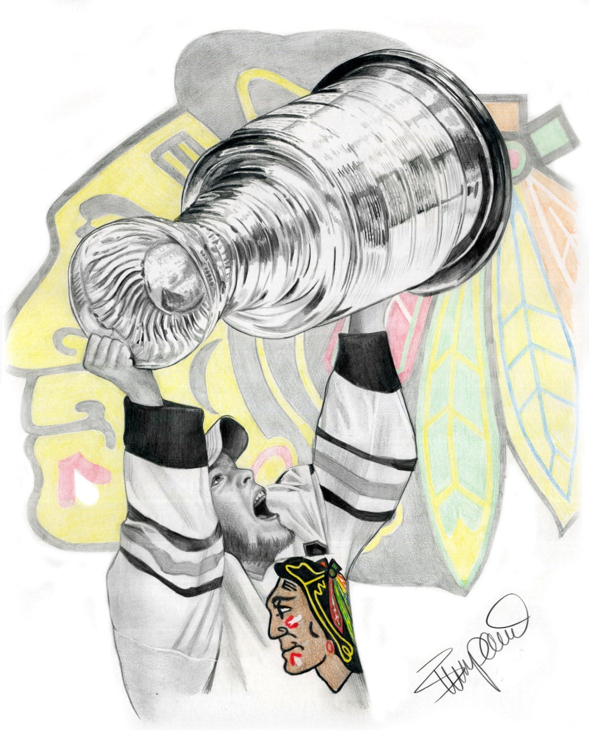 Jonathan Toews Stanley Cup Chicago Blackhawks Pencil Drawing