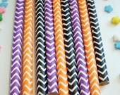 50 Orange Purple and Black - Halloween - Chevron Paper Straws - With Free Printable DIY Flags Il_170x135