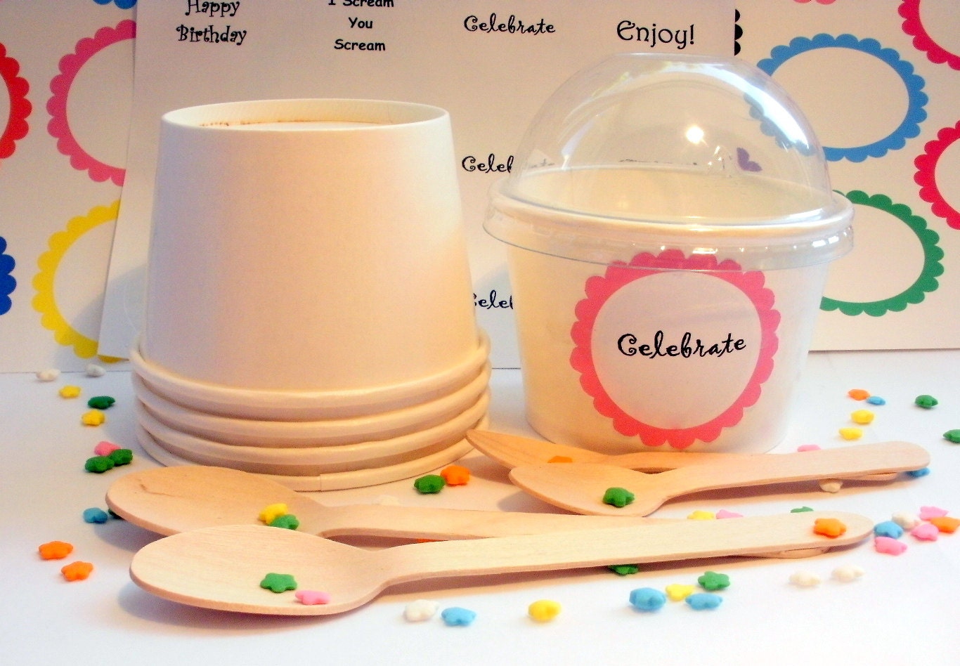12 White Ice Cream Cups Small 8 oz Cups
