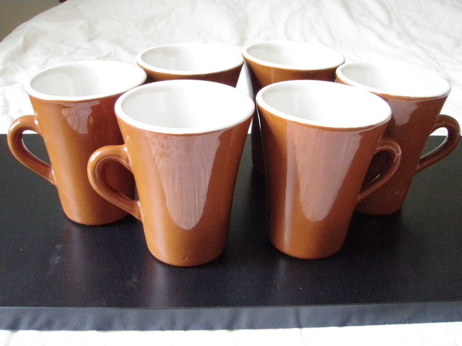 Vintage coffee mugs set of 6 brown and white 1970's