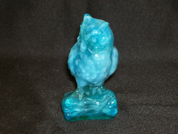 blue glass owl figurine