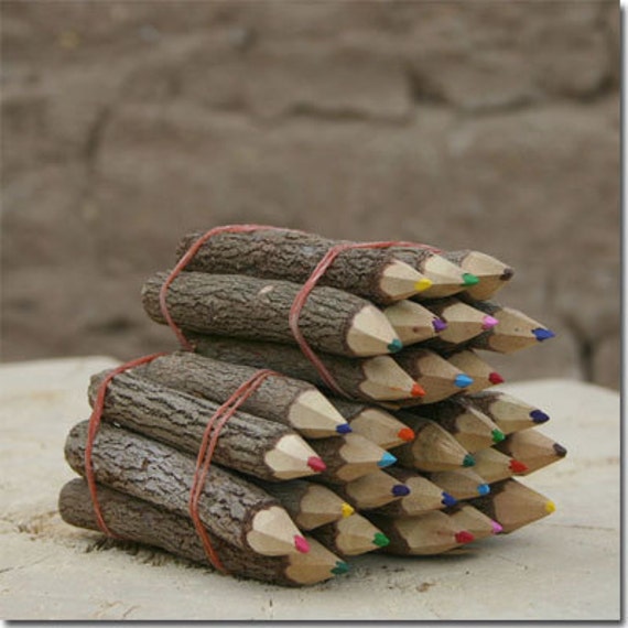 Rustic Wooden Stick Colored Pencils 5 pk ALL GREEN