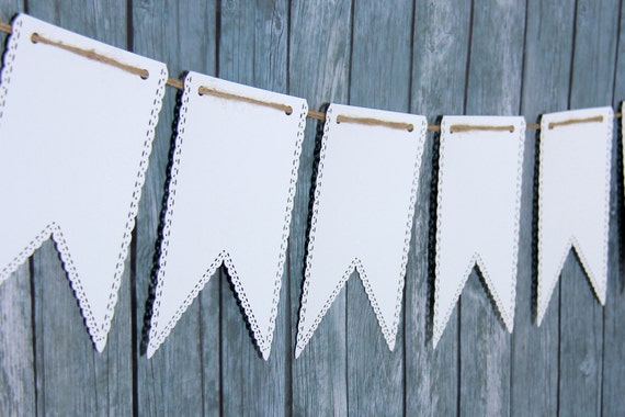 White Banner - White Swallowtail Banner - Paper Bunting - Paper Garland - Nursery Decor - Wedding Photo Prop - Name Banner - bunting banner Il_570xn