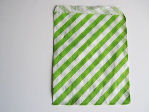 12 Lime Green STRIPE Designer Party Favor Bags, Weddings, Birthday, Shower Il_570xn