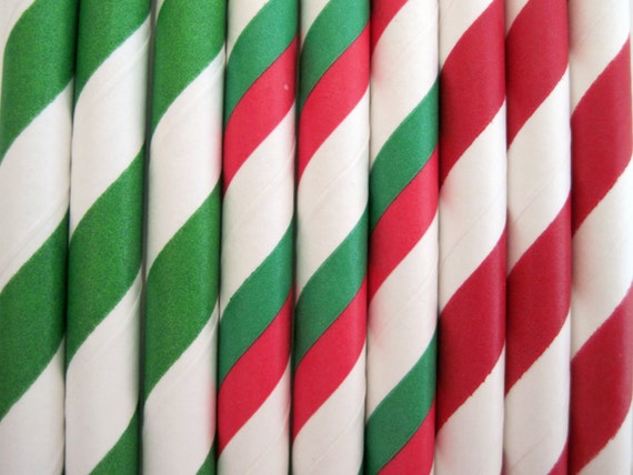 50 Christmas Red and Green Paper Straw Mix - - ships less than 24 hours Il_570xn