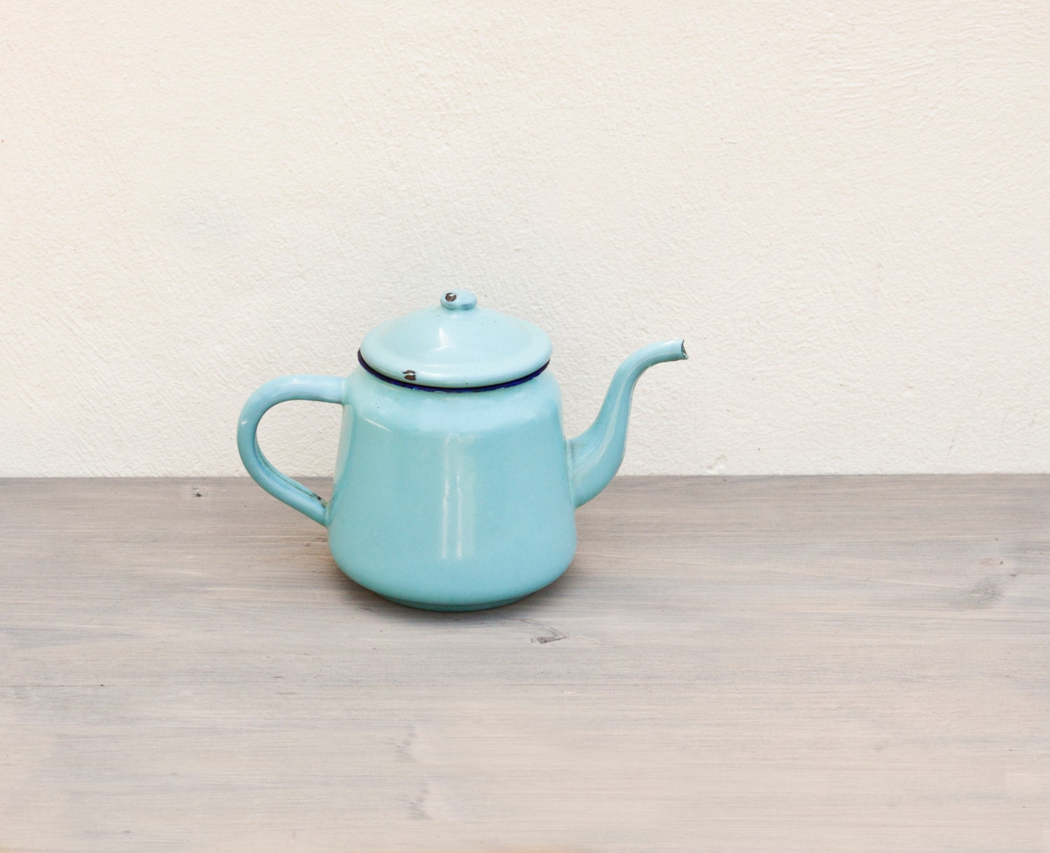 Little blue enamel kettle French vintage Enamelware Teapot