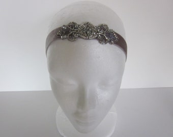 Lyrical Dance Headband, Lyrical Dance Costume headpiece, Silver 1920s Great Gatsby, Stretch Elastic Velvet Gold Bronze Silver Flapper Bridal
