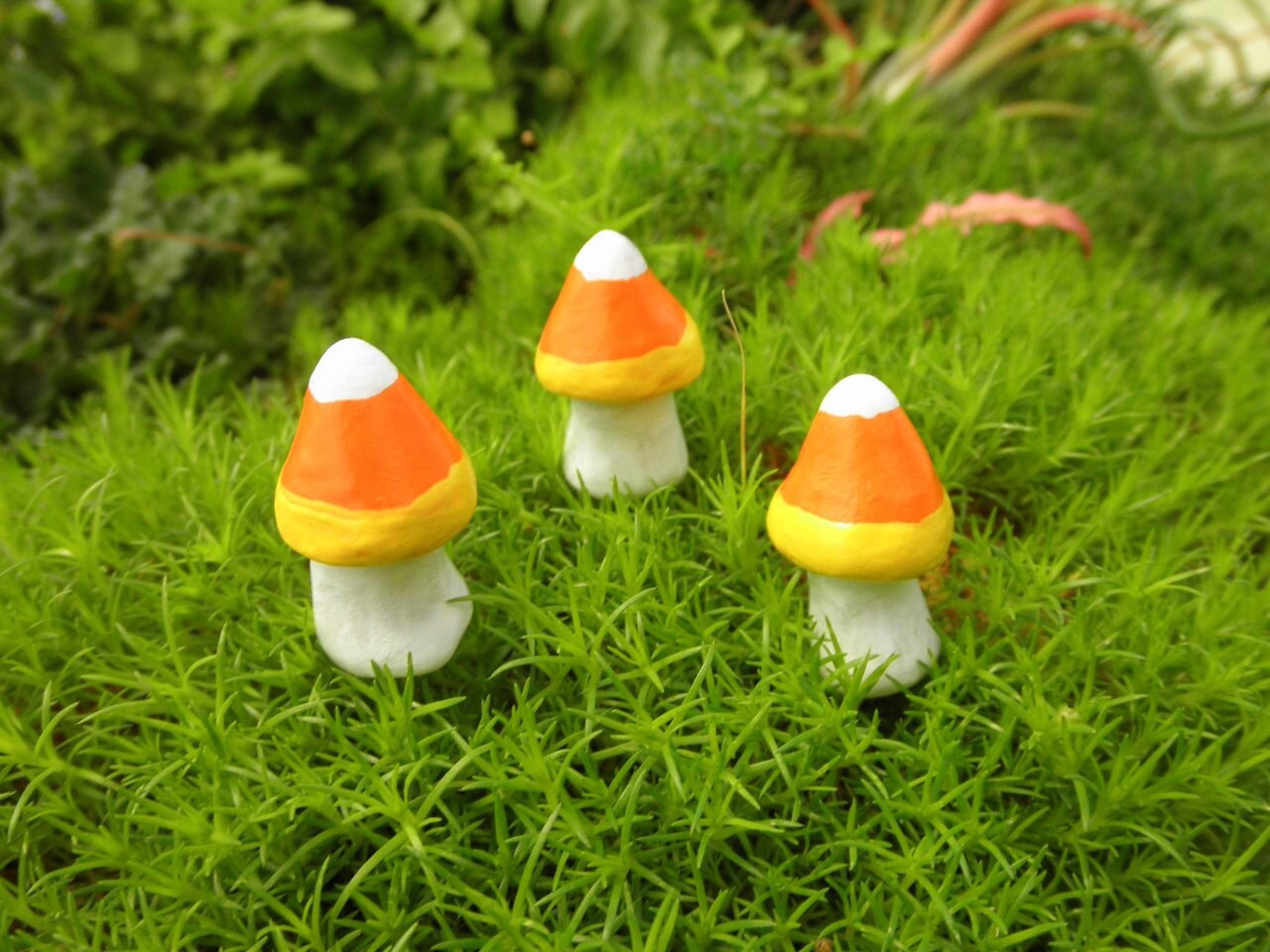 Halloween Candy Corn Mushrooms Set of 3 Fairy Garden