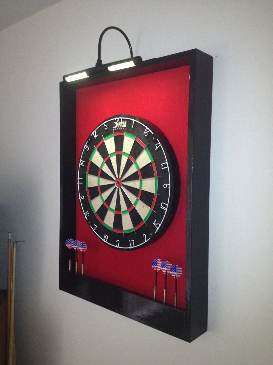 LIGHTED Red & Black Trim Custom Dart Board Backboard/Surround