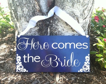 Here Comes the Bride Sign Ringbearer/Flowergirl Sign -- Wedding Signage - Wedding Signs -- Custom Wood Wedding Signs -- Photo Prop