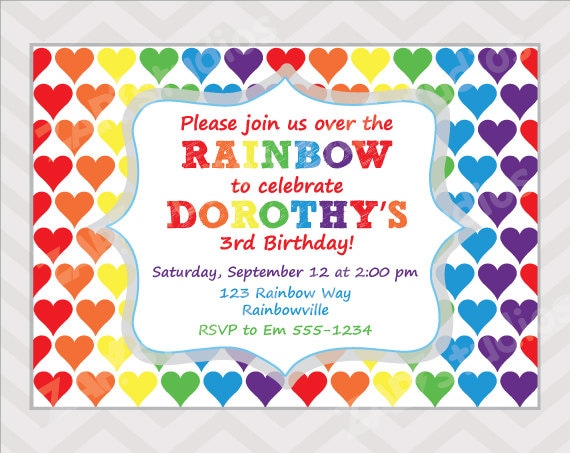 Rainbow Hearts Birthday Party Invitation - Printable Rainbow Invitation