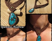 collier macramé turquoise tibétaine