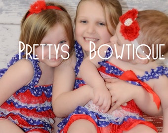 Lace Petti Romper in Red, Blue and White in Baby, Toddler, & Girls Sizes Fourth of July Military coming home outfit