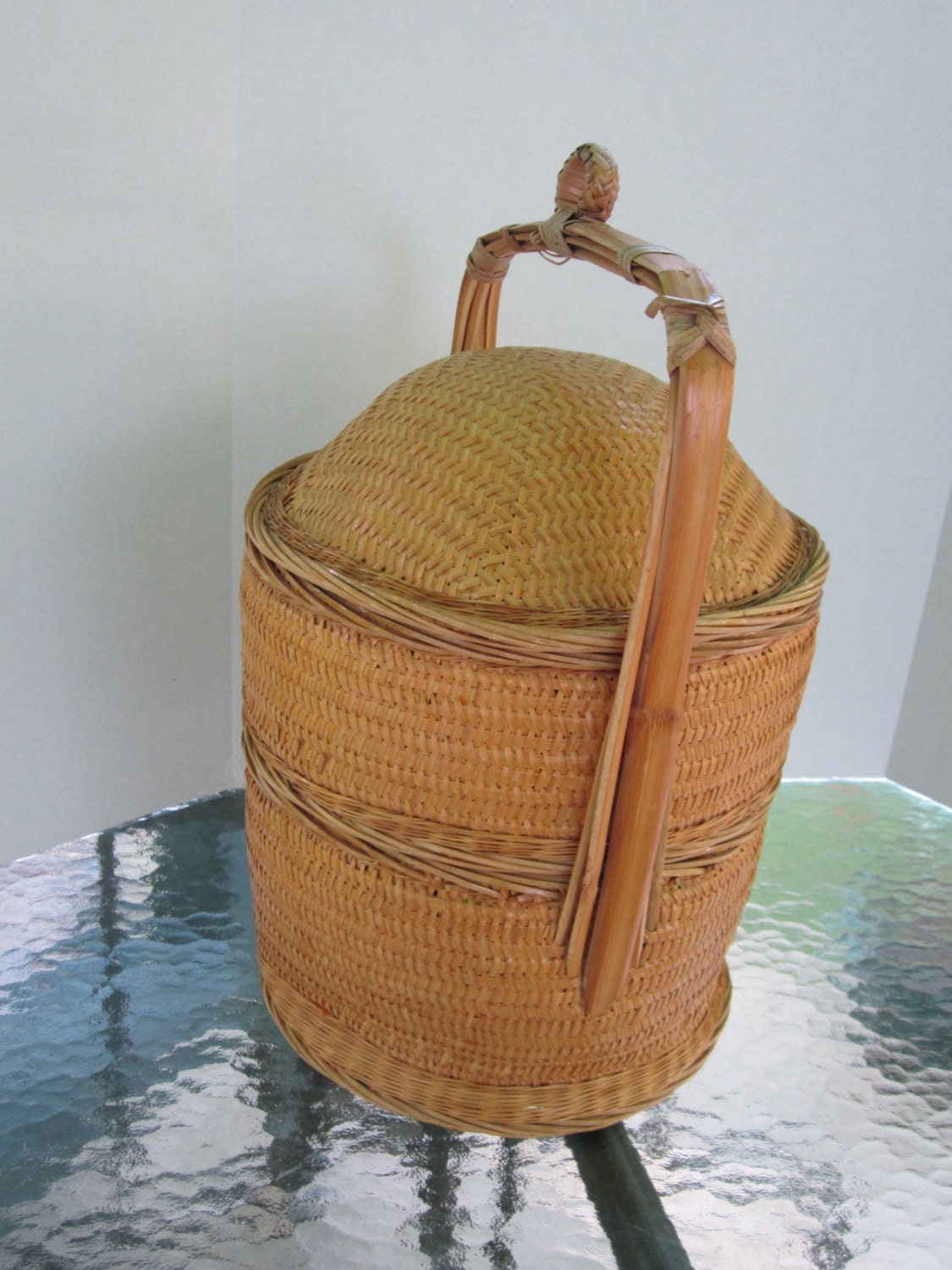 Wicker Baskets Two Large Stackable Baskets with Domed Lid and