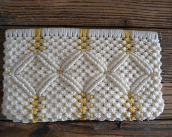 White and Yellow 70s Macrame Clutch