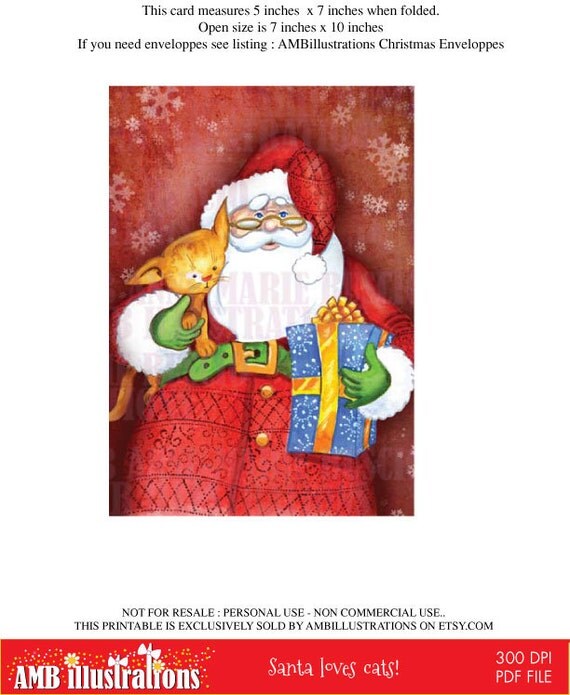 Printable Christmas cards DIY instant download - Santa's new friend AMB-617 Il_570xn