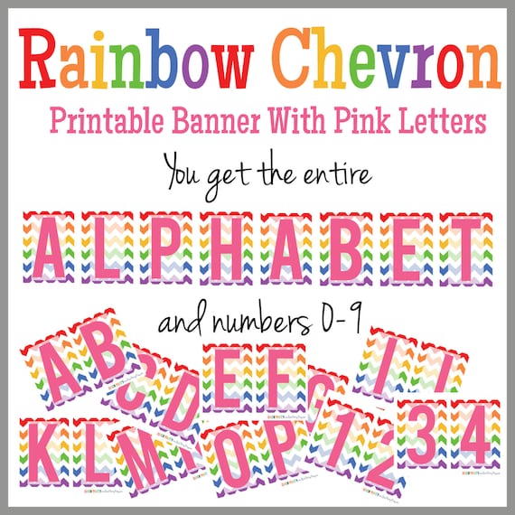 rainbow chevron printable alphabet banner pink letters