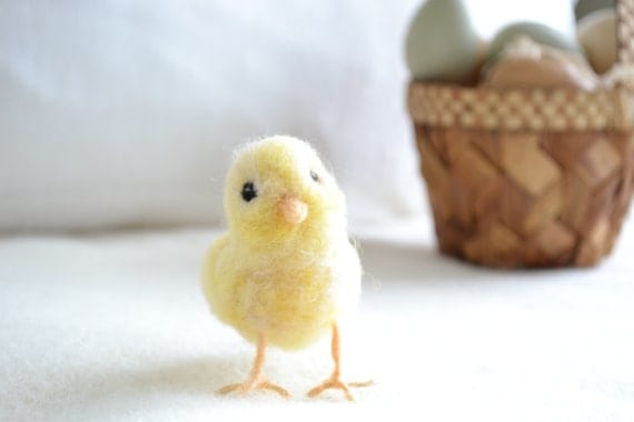 felted easter chick. fuzzy needle felted wool baby chicken. easter basket gift.  spring pastel decoration. little chick felted easter gift.