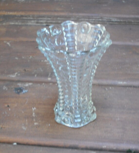 Items similar to Clear Depression Glass Vase Bubbles and Ladder Pattern