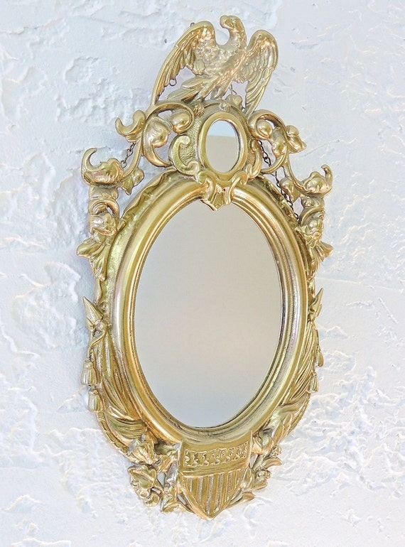 Vintage FEDERAL Brass Oval MIRROR American EAGLE & Original