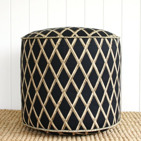Items similar to Black Bamboo outdoor pouf ottoman floor seat Round