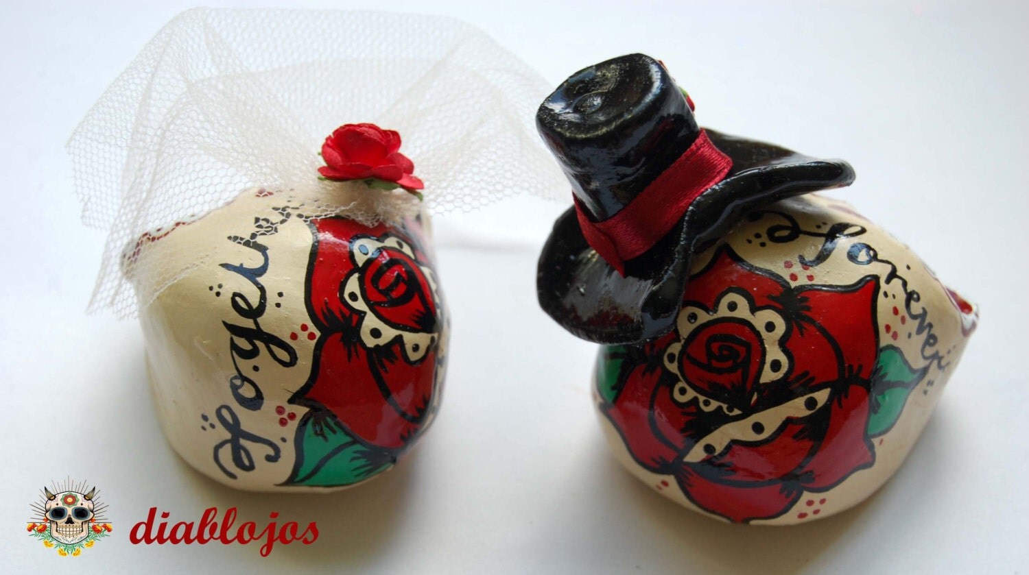 Wedding Sugar Skulls Cake toppers Bride and Groom Mexican Day