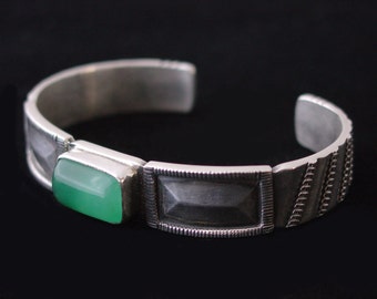 Sterling Silver Mens Heavy Cuff Bracelet Chrysoprase ... Made to Order