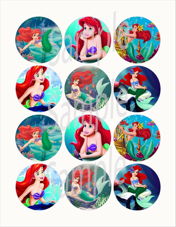 Little Mermaid (Disney) 2 1/4" Circle Stickers 12pcs, cut & peel from