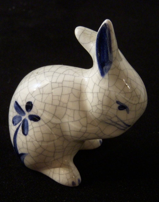 Bunny Rabbit Figurine Dedham Pottery Raku