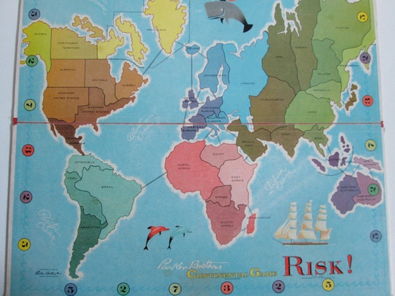 Vintage 1959 Risk Game Board Parker Brothers Inc. Family Fun