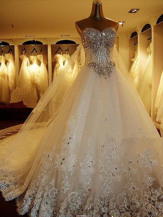100% Handmade Crystal 1m long train Wedding Dresses,lace wedding gown,lace wedding dress 100% Handmade Crystal 1m long train Wedding Dresses,lace wedding gown,lace wedding dress