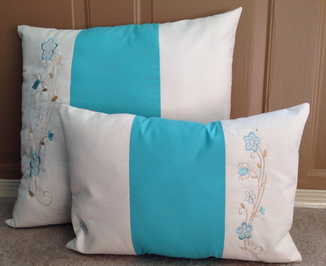Teal/aqua cream and brown throw pillow set by Fashioned4You2