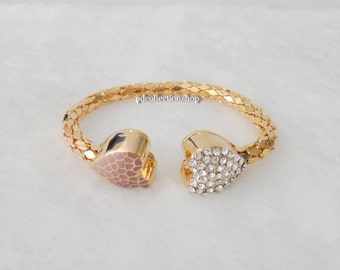 Gold tone heart bracelet, rhinestone pave heart bracelet, crystal bracelet, enamel heart bracelet, gold tone cuff, gold tone bangle