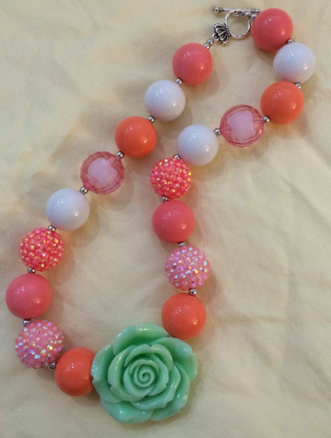 Mint Flower Bubblegum Bead Necklace