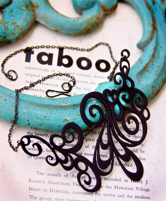 Items similar to 3d Printed Jewelry Swirly Black Necklace Paisley