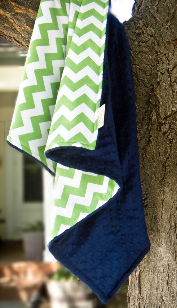 Items similar to Green & Navy Chevron Stroller Blanket, Chevron and