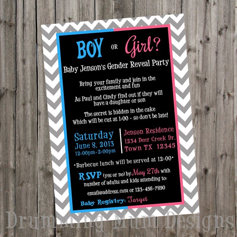 Boy or Girl Chevron Gender Reveal Party by DrummingMumDesigns