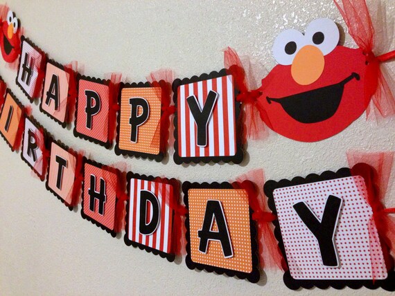 Elmo Birthday Banner Red Orange Elmo Banner pary decorations